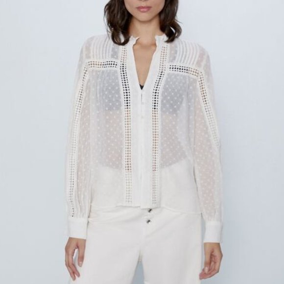 ZARA Contrast dotted mesh blouse - Picture 6 of 7